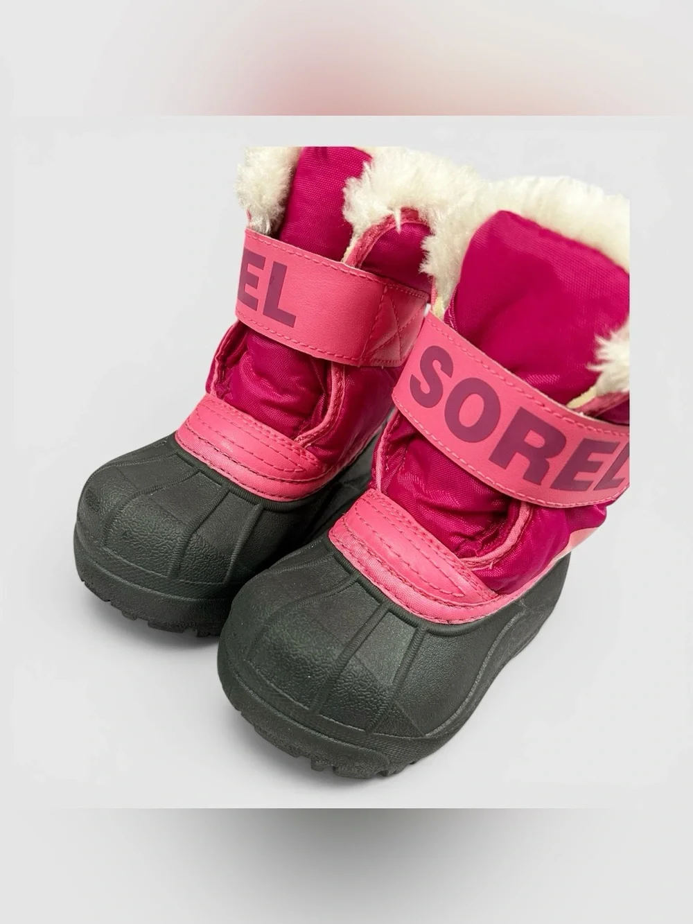 Sorel Toddler Snow Boots Pink & Black Faux Fur Winter Boots | Toddler Size 6